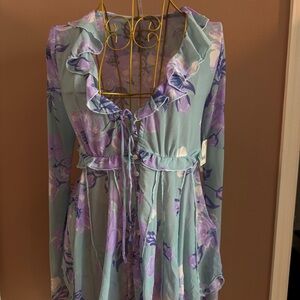 Floral Ruffle Tie-Front Top